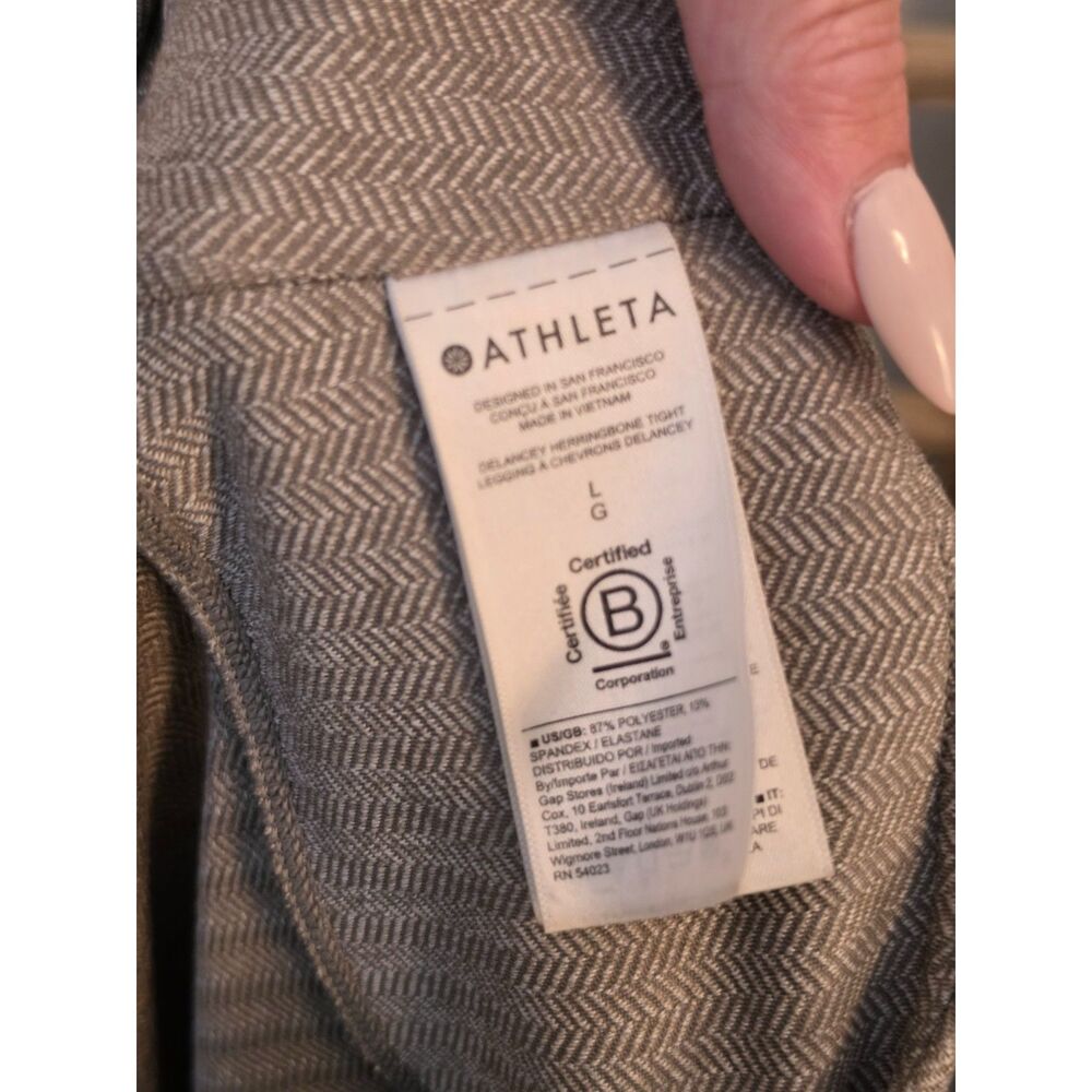 Athleta Herringbone Leggings Pants Women Gray Pull On Zip Pockets Stretch Large
